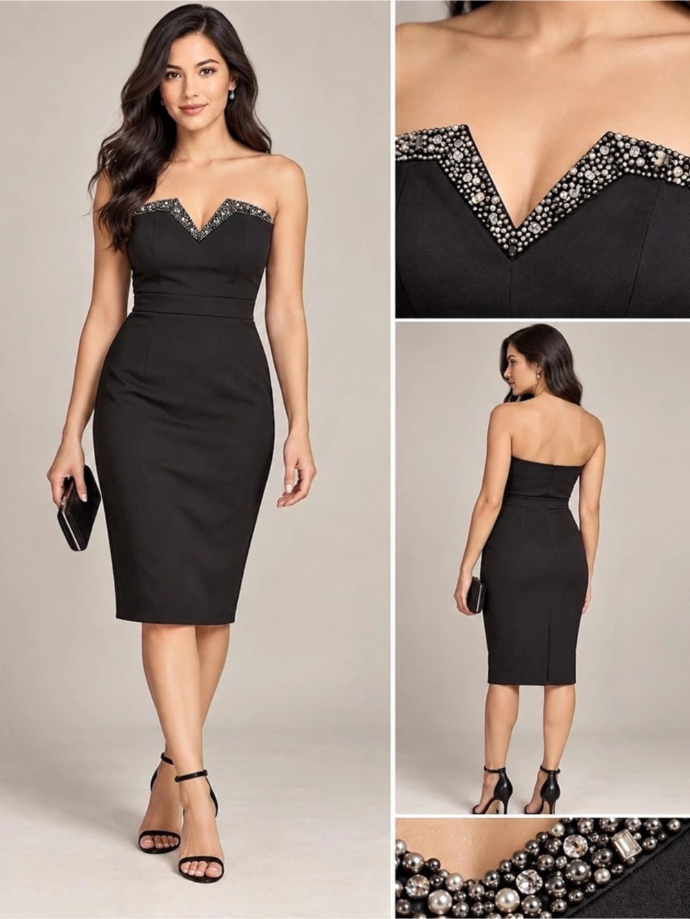 Laundry by Shelli Segal Black Embellished Neckline Midi Dress Like New
